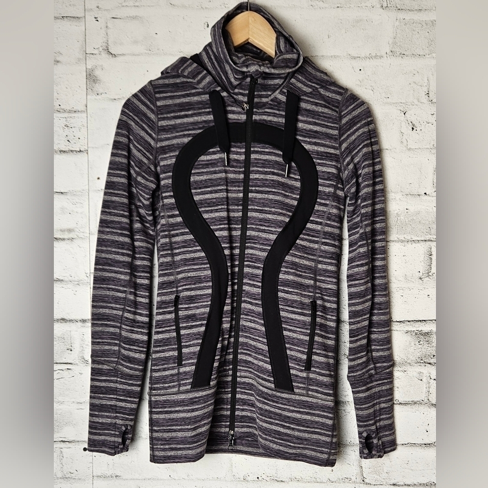 Lululemon In Stride Zip Jacket Purple Grey Stripe Women’s Size 4